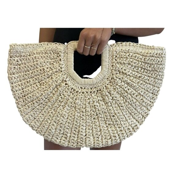 Anthropologie Handbags - Anthropologie Natural Beige Ramla Woven Raffia Clutch Handbag